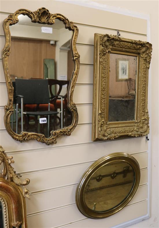 Three gilt framed mirrors W.37cm, 38cm and 43cm
